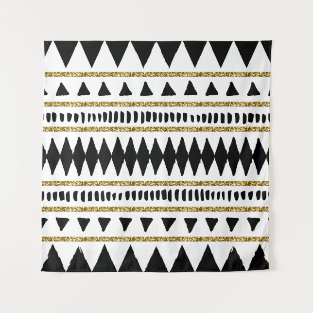 Tapiz Patrón étnico Purpurina de oro negro (Anverso)