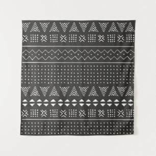 Tapiz Patrón étnico tribal blanco y negro con geométrica