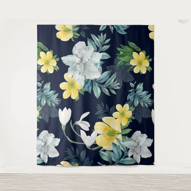 Tapiz Patrón floral amarillo y gris (Anverso)