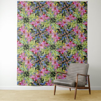 Tapiz Patrón floral color agua rosa verde amarillo