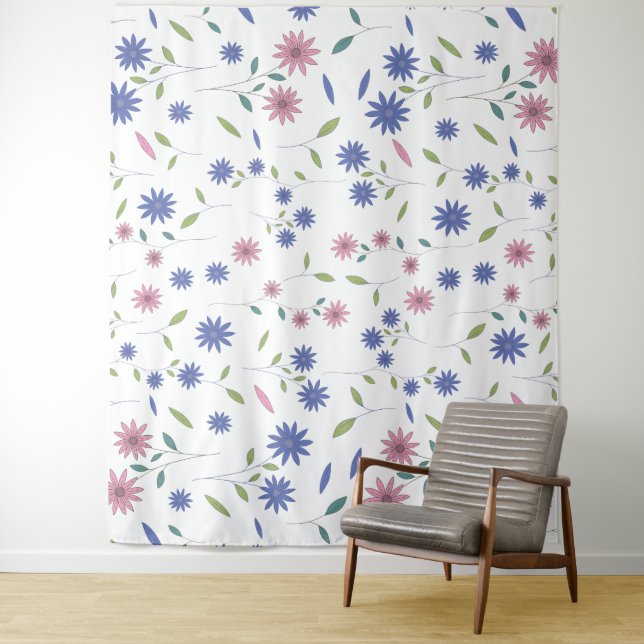 Tapiz Patrón floral continuo de rosa y azul (In situ)