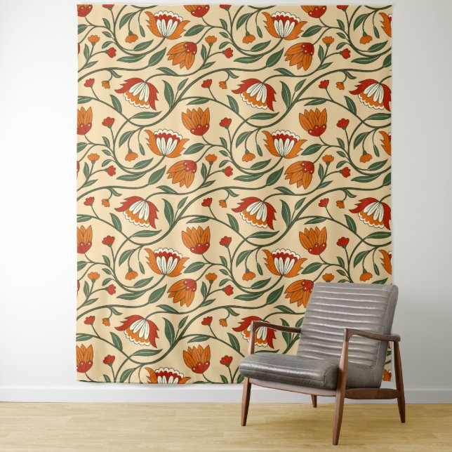 Tapiz Patrón floral continuo sobre fondo beige (In situ)