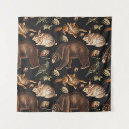 Tapiz Patrón floral de animales de bosque caprichoso