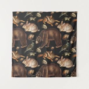 Tapiz Patrón floral de animales de bosque caprichoso