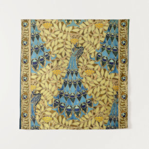 Tapiz Patrón Floral de Pavón Azul Art Nouveau Antiguo
