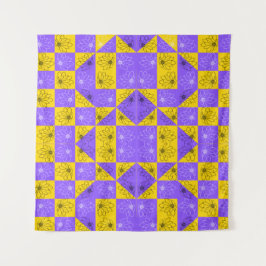 Tapiz Patrón floral de tablero de ajedrez geométrico est