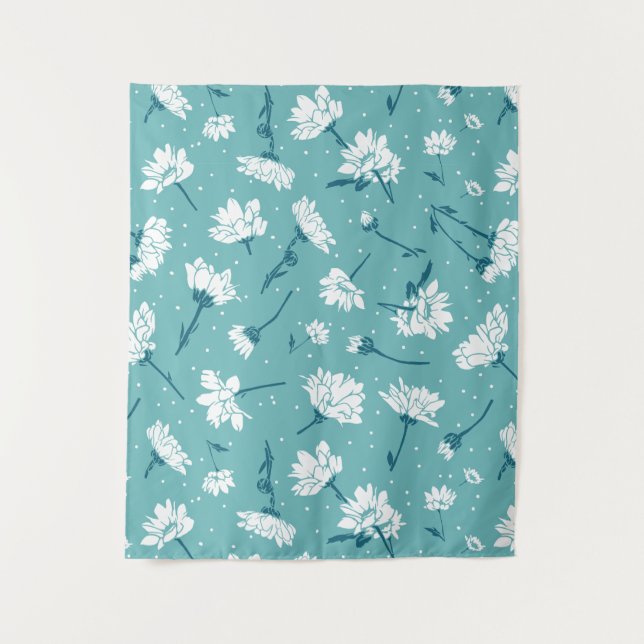 Tapiz Patrón floral elegante - Botánico Verde azulado y  (Anverso)