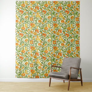 Tapiz patrón floral naranja y amarillo Art Nouveau