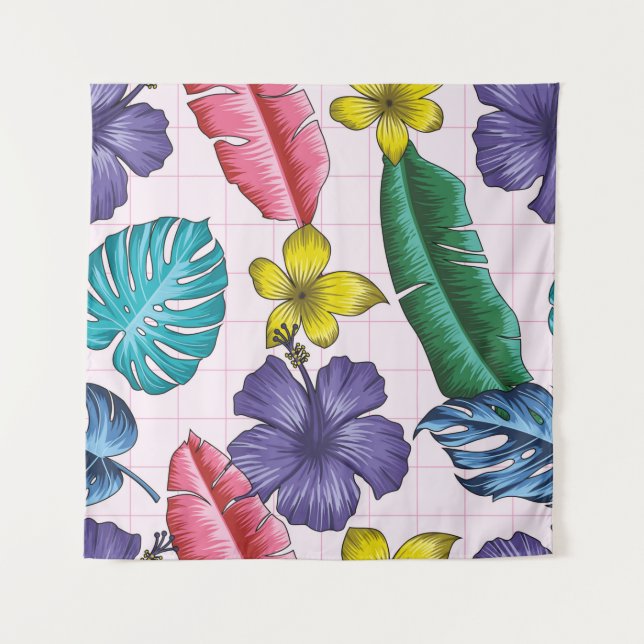 Tapiz Patrón floral sin costuras con hojas. espalda trop (Anverso)