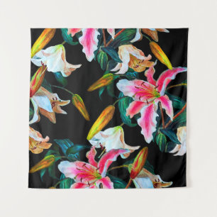 Tapiz Patrón floral sin foco. Lirio blanco y rosa sobre
