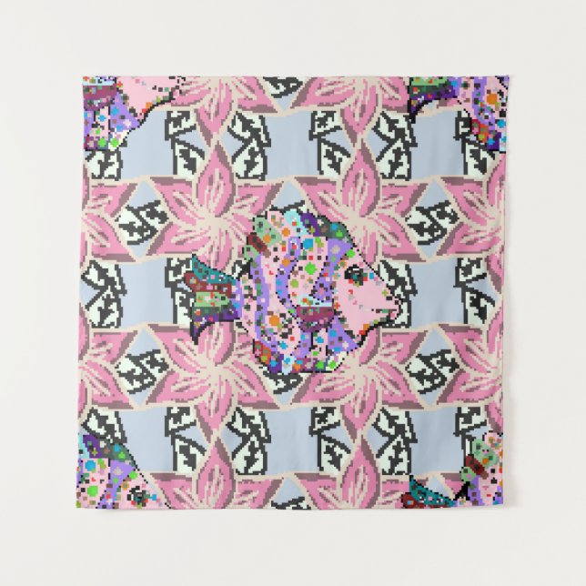 Tapiz Patrón floral sin foco. Patrón natural de hoja en  (Anverso)