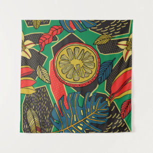 Tapiz Patrón floral tropical en forma de doodle con frut