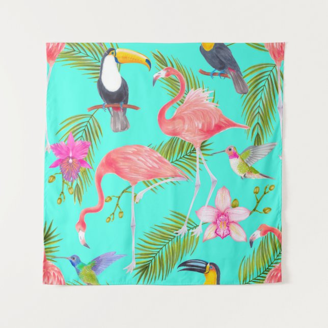 Tapiz Patrón fluvial tropical de aves acuáticas sin sold (Anverso)