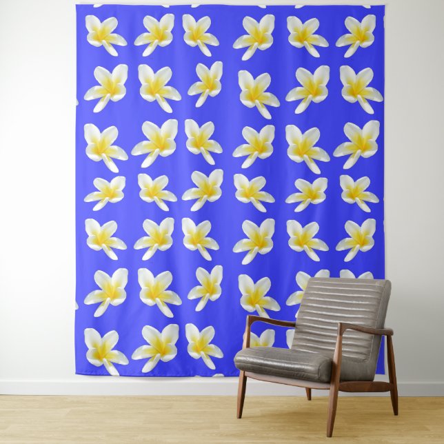 Tapiz Patrón Frangipani Azul Y Amarillo, (In situ)