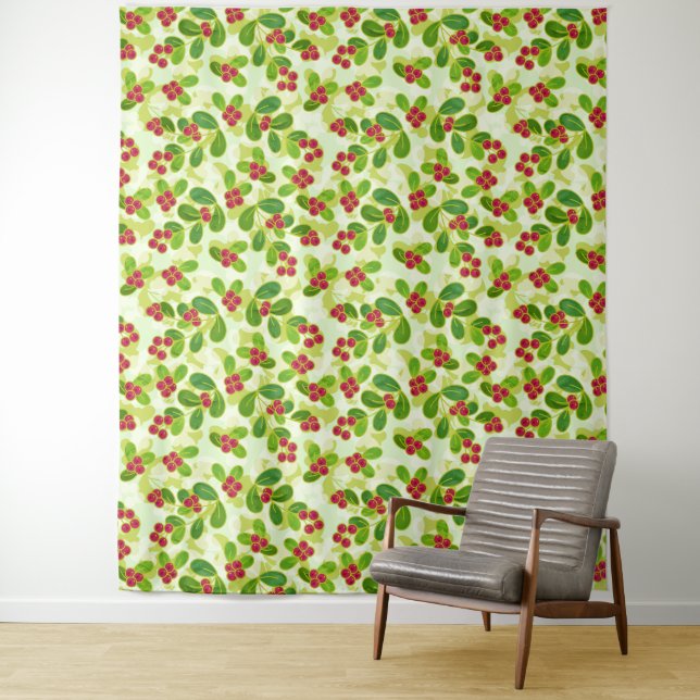 Tapiz Patrón Fruta de Cranberry Festial, Verde (In situ)