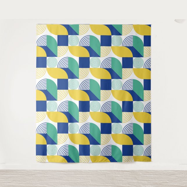 Tapiz Patrón geométrico abstracto de amarillo verde azul (Anverso)