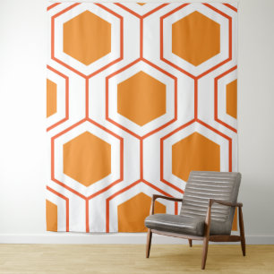 Tapiz Patrón geométrico abstracto hexagonal en naranja y