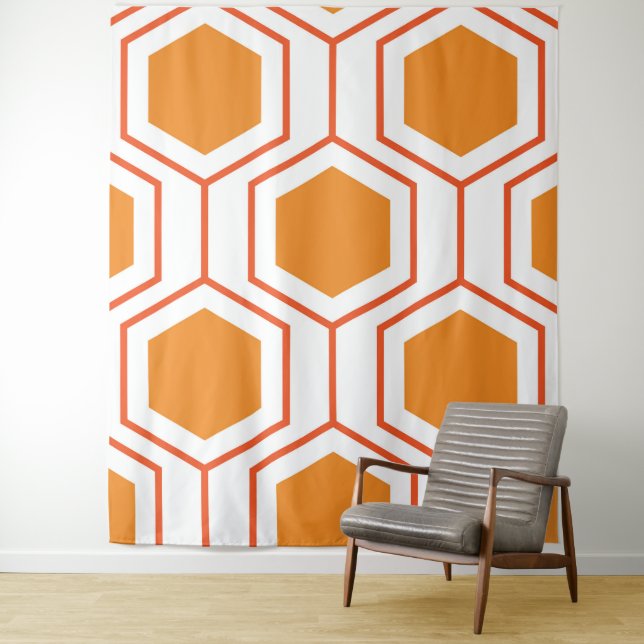 Tapiz Patrón geométrico abstracto hexagonal en naranja y (In situ)