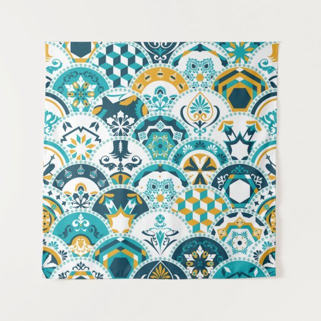 Tapiz Patrón geométrico de azulejo de Lisboa, portugués  (Anverso)