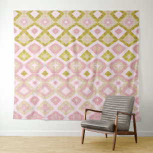 Tapiz Patrón geométrico de diamante en rosa y verde oliv