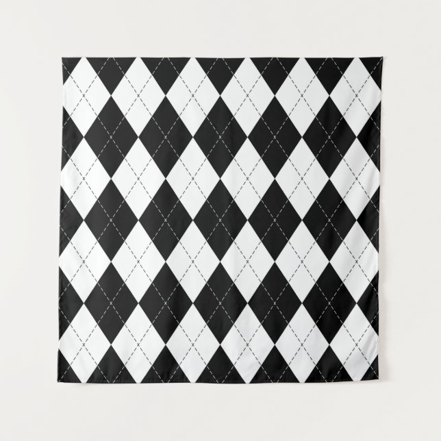 Tapiz Patrón geométrico negro blanco (Anverso)