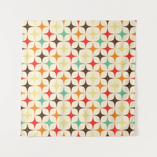 Tapiz Patrón geométrico retro de estrellas coloridas (Anverso)