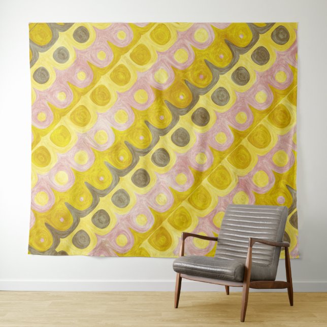 Tapiz Patrón geométrico retro en amarillo y rosa (In situ (horizontal))