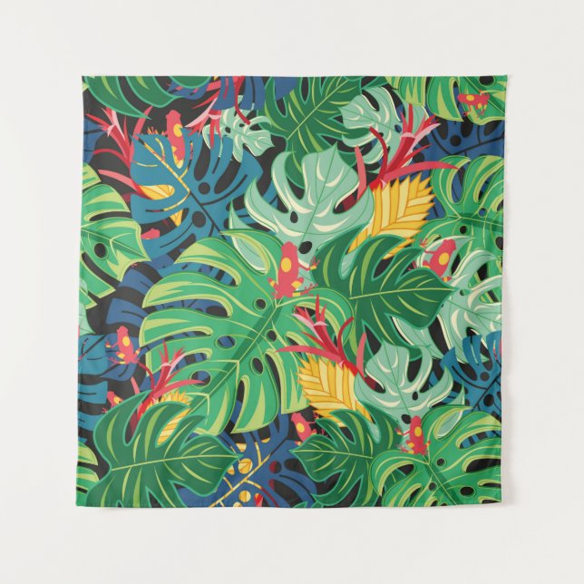 Tapiz Patrón gráfico sin soldadura con hojas monstera y  (Anverso)