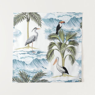 Tapiz Patrón hawaiano vintage, floral de verano.