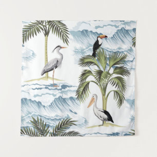 Tapiz Patrón hawaiano vintage, floral de verano.