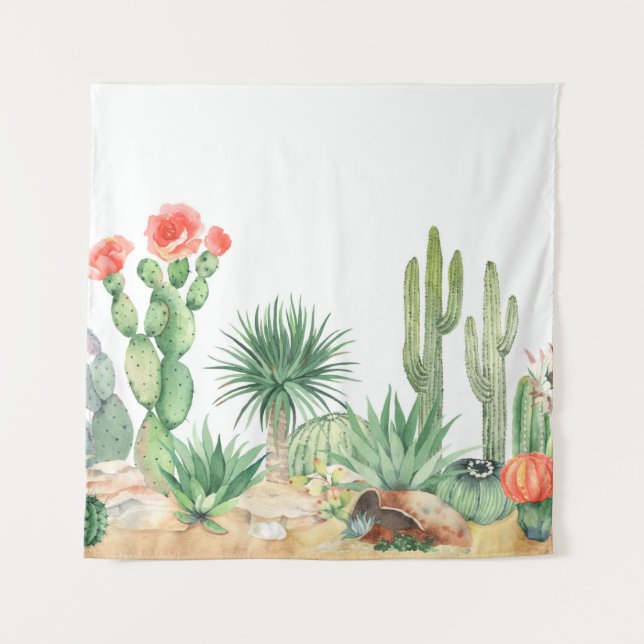 Tapiz Patrón horizontal sin soldadura con cactus en flor (Anverso)