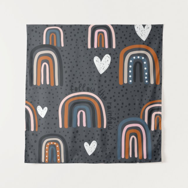 Tapiz Patrón infantil sin costura con arco iris dibujado (Anverso)