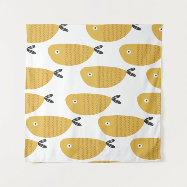 Tapiz Patrón infantil sin foco con peces divertidos. Cre (Anverso)