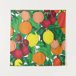 Tapiz Patrón ininterrumpido de frutas, dibujo a mano, na