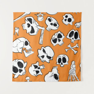 Tapiz Patrón ininterrumpido de Halloween con cráneos y h
