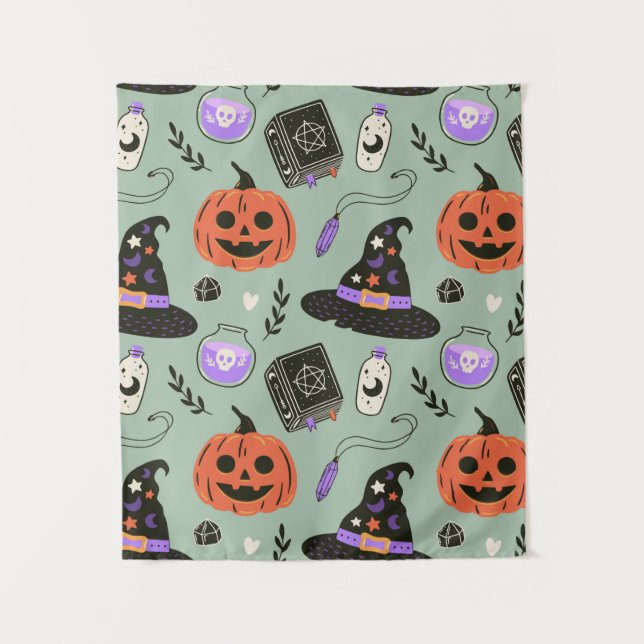 Tapiz Patrón ininterrumpido de Halloween con gorra de br (Anverso)