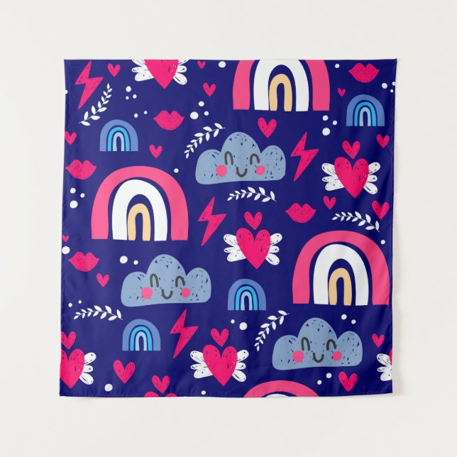 Tapiz Patrón ininterrumpido de los niños, arco iris, nub (Anverso)