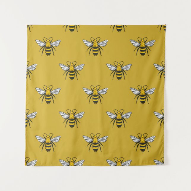 Tapiz Patrón inmaculado con abejas amarillas. Handdra (Anverso)