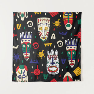 Tapiz Patrón inmaculado de máscaras tribales africanas