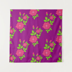 Tapiz Patrón morado sin costuras con flores rosadas y co
