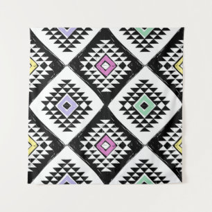 Tapiz Patrón Navajo tribal blanco negro