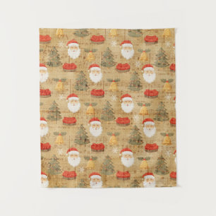 Tapiz Patrón Navideño Vintage con Papá Noel