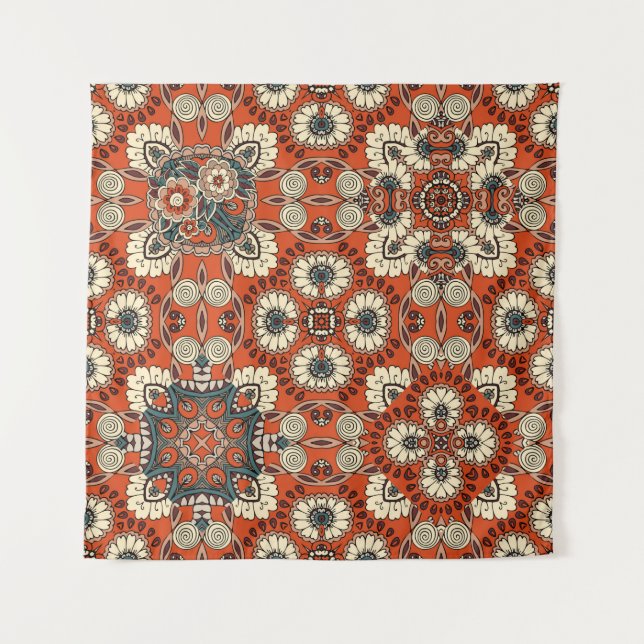 Tapiz Patrón ornamental continuo con flores y paisley (Anverso)