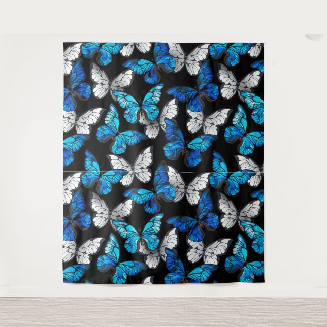 Tapiz Patrón oscuro sin costuras con mariposas azules Mo (Anverso)