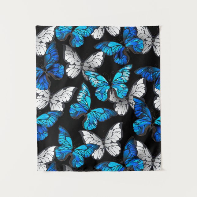 Tapiz Patrón oscuro sin foco con mariposas azules morfo (Anverso)