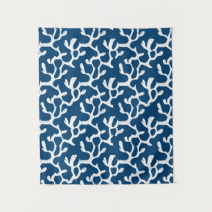 Tapiz Patrón Repetidor De Coral Abstracto Azul Y Blanco