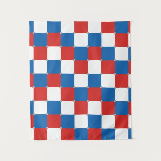 Tapiz Patrón rojo blanco y azul a cuadros (Anverso)