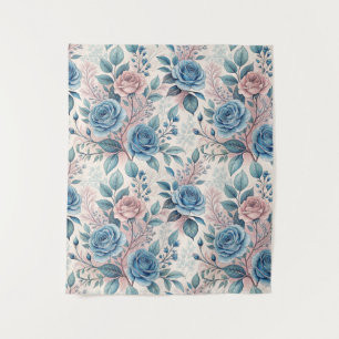 Tapiz Patrón rosa azul y rosa sobre blanco rosado suave
