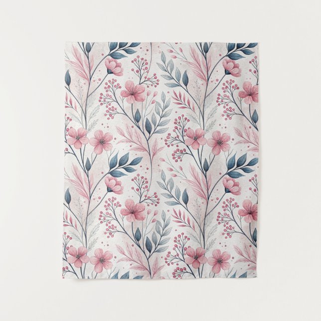 Tapiz Patrón Sakura de flores de cerezo rosa en blanco ( (Anverso)