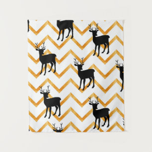 Tapiz Patrón sin fisuras con ciervo negro y textura dora